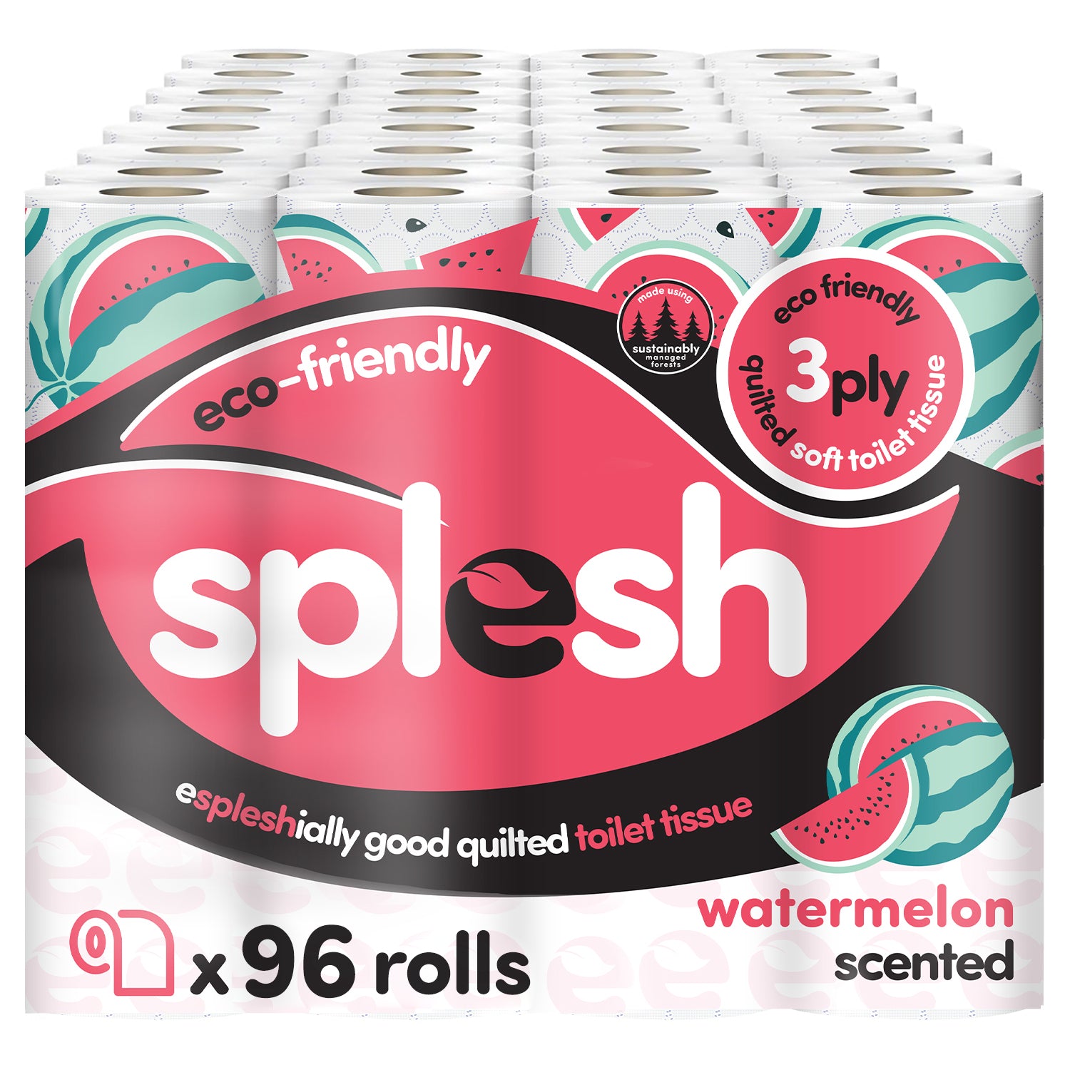 Splesh Quilted Toilet Roll Luxury Watermelon 3-Ply, 60 Rolls